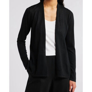 Eileen Fisher Italian Wool Cardigan Sz Large Dark Gray
